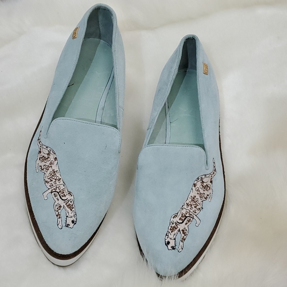 Australia Luxe Collective suede shoes blue embroidered slip on women size 11